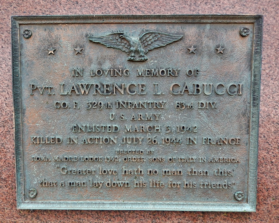 PVT. LAWRENCE L. CABUCCI WAR MEMORIAL PLAQUE