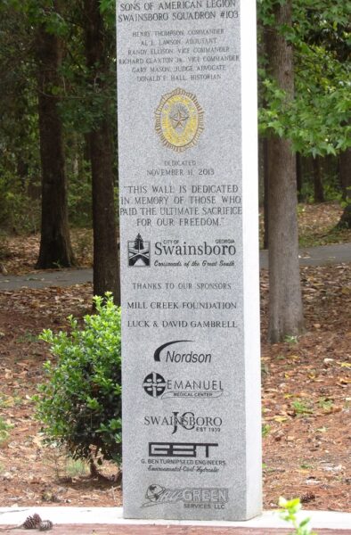 SWAINSBORO WAR VETERANS MEMORIAL STONE A
