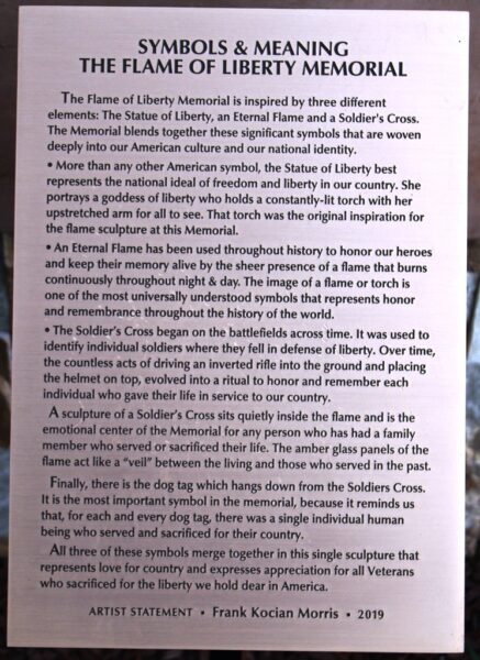 THE FLAME OF LIBERTY MEMORIAL PLAQUE A