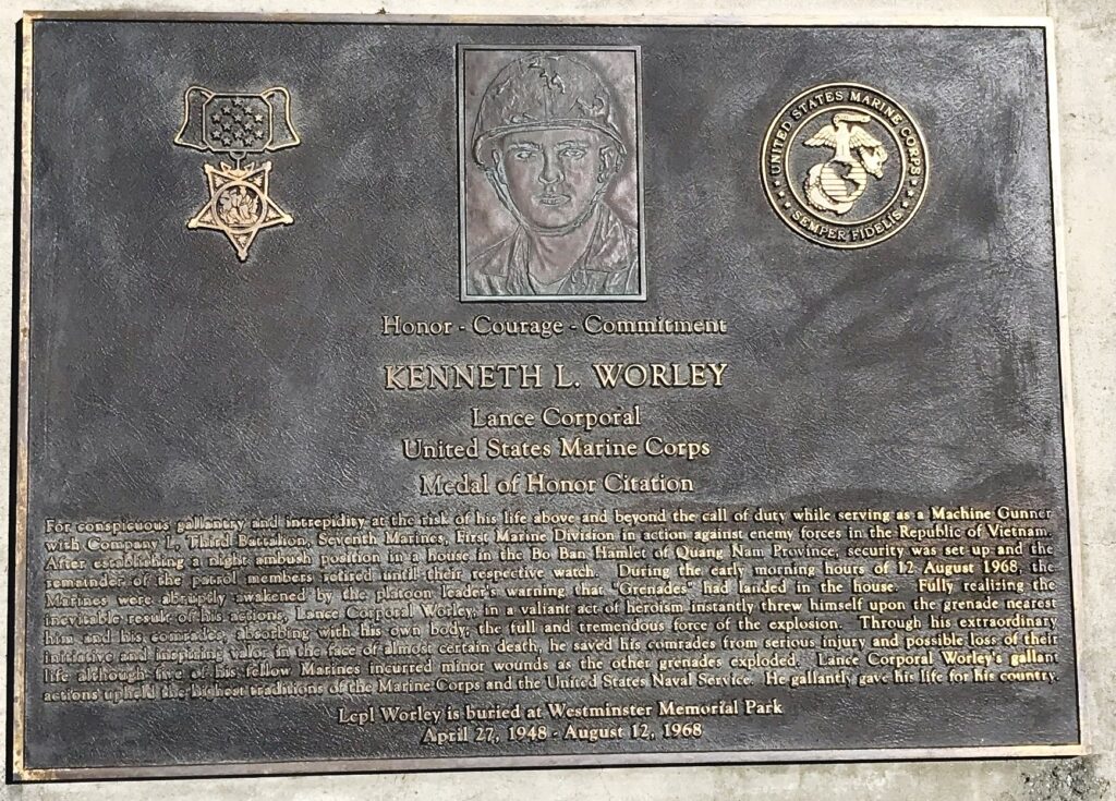 KENNETH L. WORLEY MEDAL OF HONOR WAR MEMORIAL PLAQUE