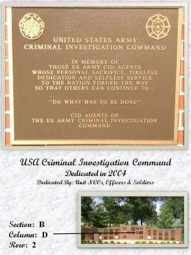U.S. ARMY CRIMINAL INVESTIGATION COMMAND MEMORIAL PLAQUE