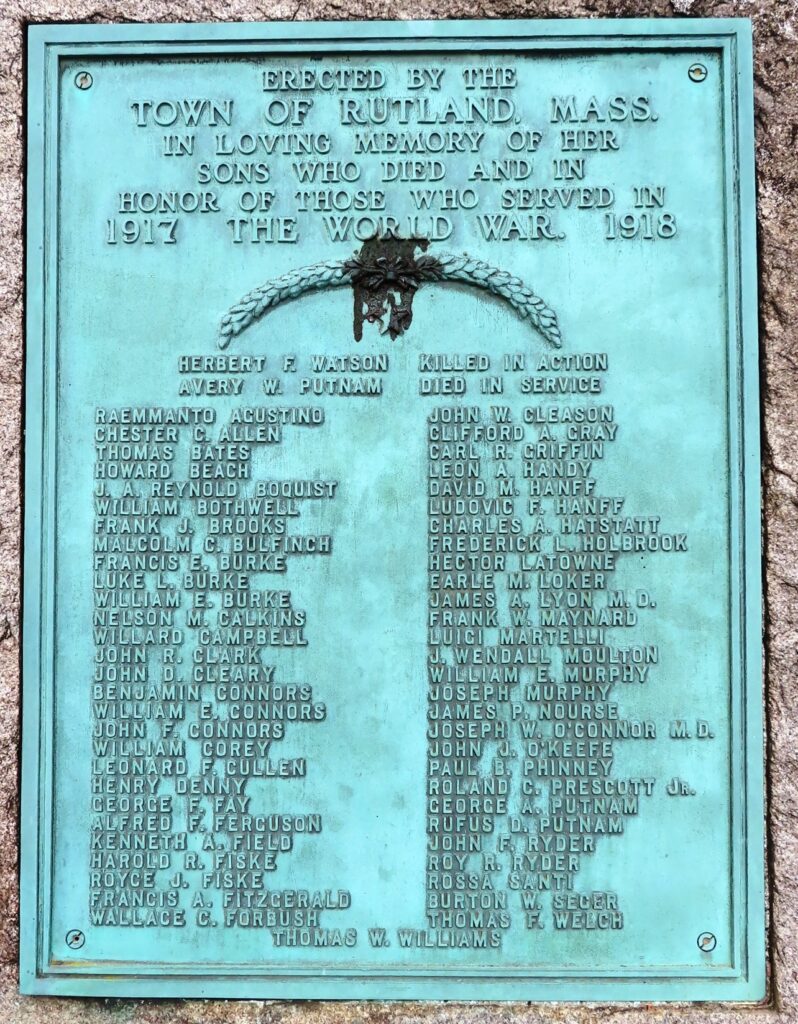TOWN OF RUTLAND WORLD WAR MEMORIAL PLAQUE