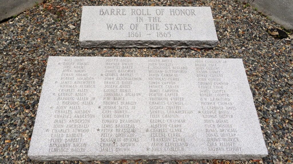 TOWN OF BARRE CIVIL WAR MEMORIAL TABLET A