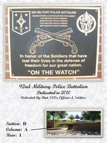 92D MILITARY POLICE BATTALION MEMORIAL PLAQUE