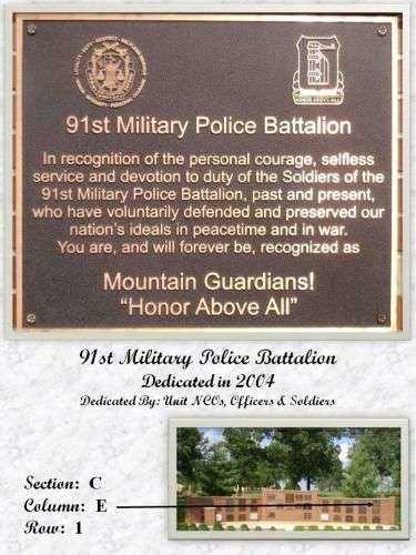 91ST MILITARY POLICE BATTALION MEMORIAL PLAQUE