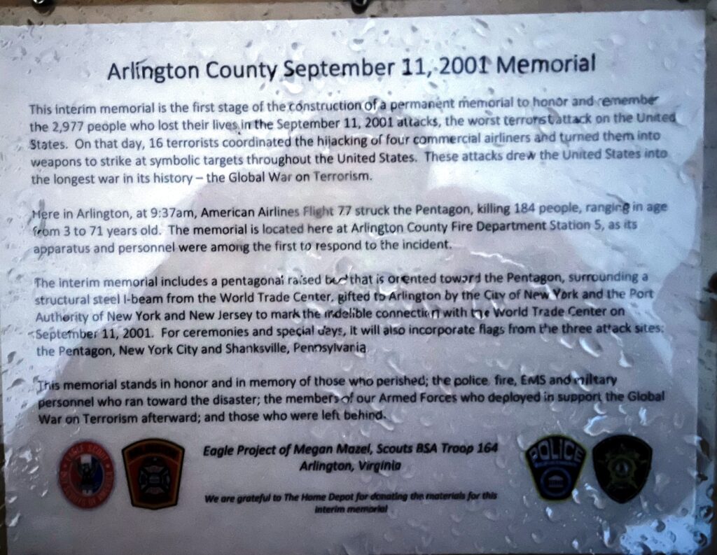 ARLINGTON COUNTY SEPTEMBER 11, 2001 MEMORIAL PLAQUE