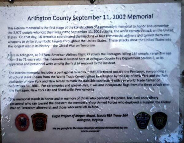 ARLINGTON COUNTY SEPTEMBER 11, 2001 MEMORIAL PLAQUE