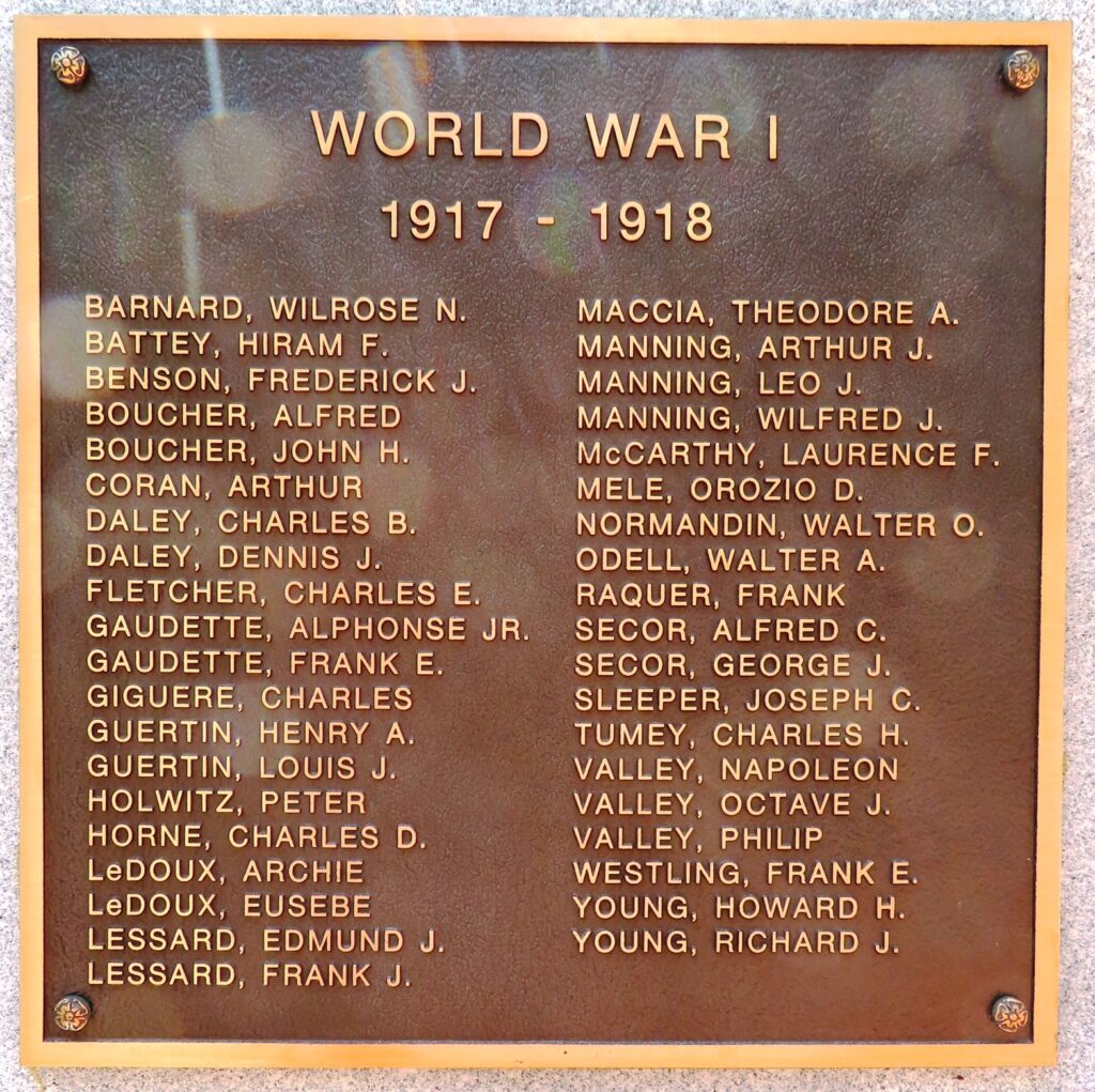 EAST BROOKFIELD WORLD WAR I MEMORIAL PLAQUE