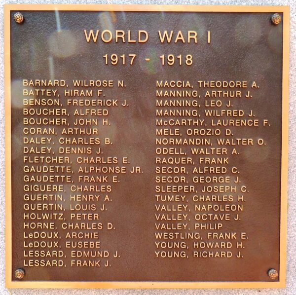 EAST BROOKFIELD WORLD WAR I MEMORIAL PLAQUE