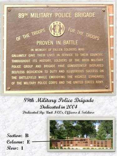 89TH MILITARY POLICE BRIGADE MEMORIAL PLAQUE