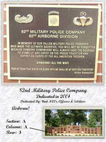 82ND MILITARY POLICE COMPANY AIRBORNE MEMORIAL PLAQUE