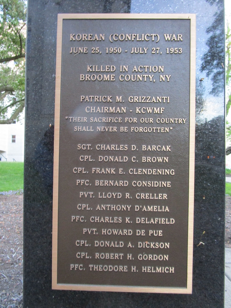 BINGHAMTON KOREAN WAR MEMORIAL PLAQUE C