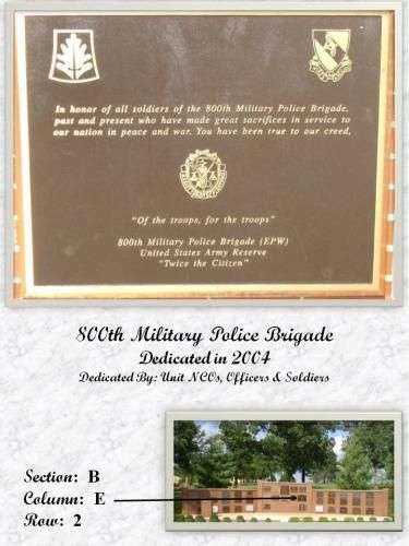 800TH MILITARY POLICE BRIGADE MEMORIAL PLAQUE