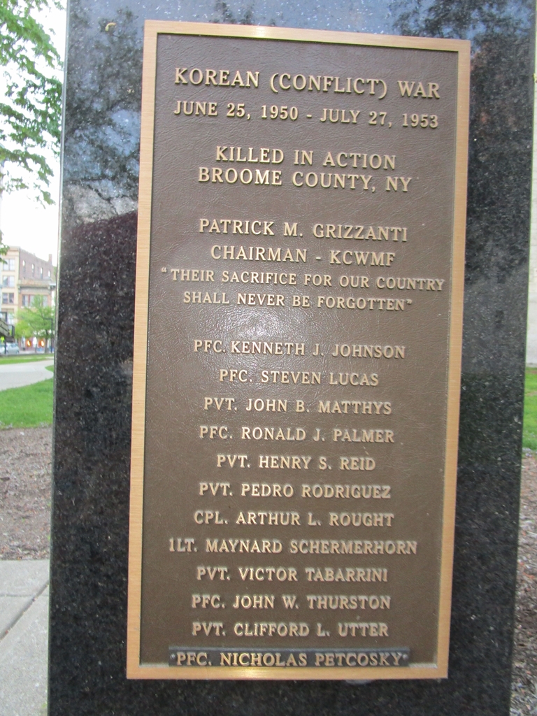 BINGHAMTON KOREAN WAR MEMORIAL PLAQUE B