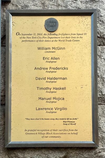 FDNY SQUAD 18 SEPTEMBER 11, 2001 MEMORIAL PLAQUE