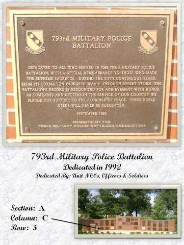 793RD MILITARY POLICE BATTALION MEMORIAL PLAQUE