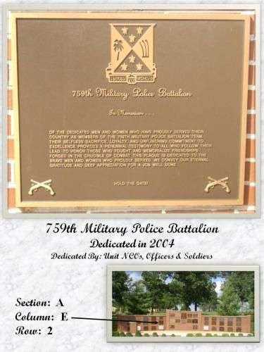 759TH MILITARY POLICE BATTALION MEMORIAL PLAQUE