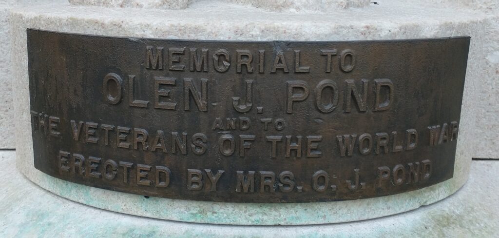 MEMORIAL TO OLEN J. POND PLAQUE