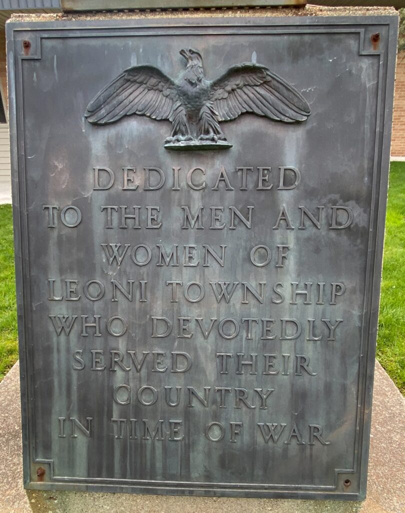 LEONI TOWNSHIP WAR VETERANS MEMORIAL BELL PLAQUE