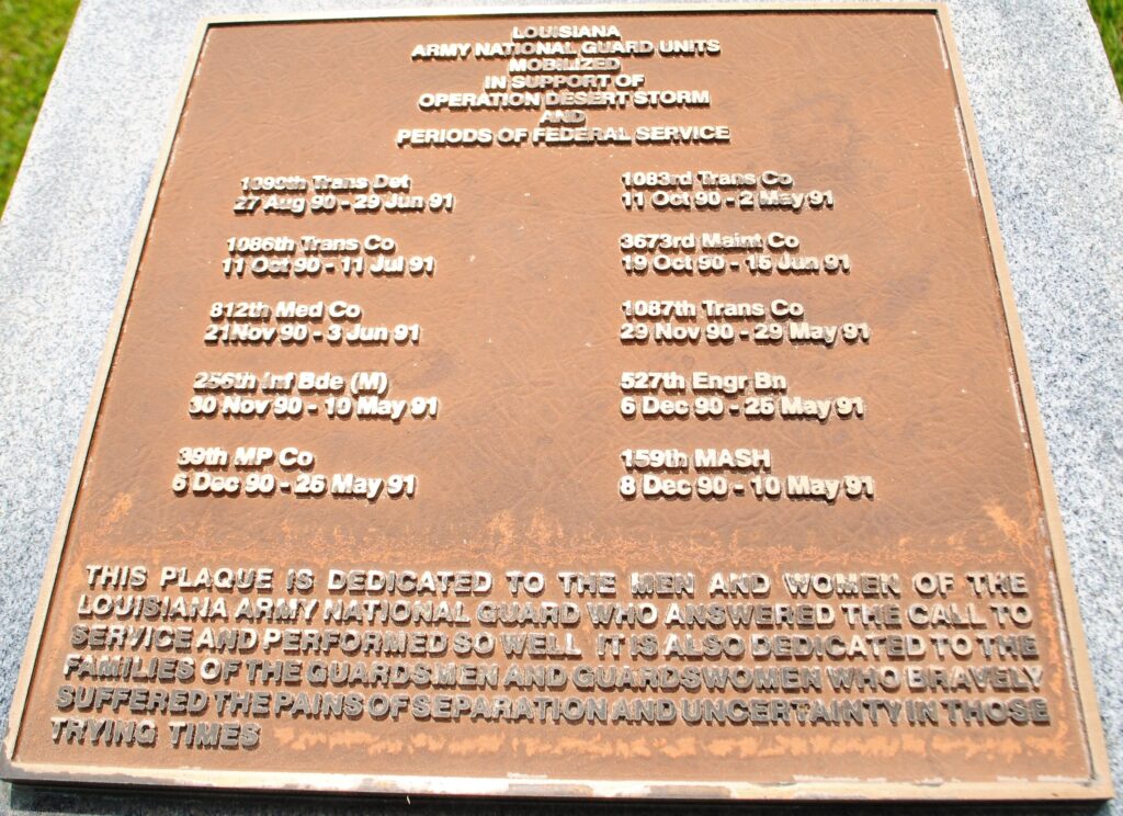 LOUISIANA ARMY NATINAL GUARD DESERT STORM MEMORIAL PLAQUE