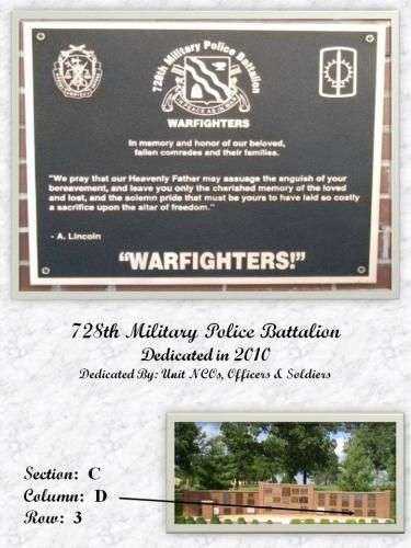 728TH MILITARY POLICE BATTALION MEMORIAL PLAQUE