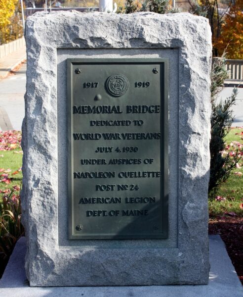 AMERICAN LEGION POST NO. 24 WORLD WAR VETERANS MEMORIAL BRIDGE PLAQUE
