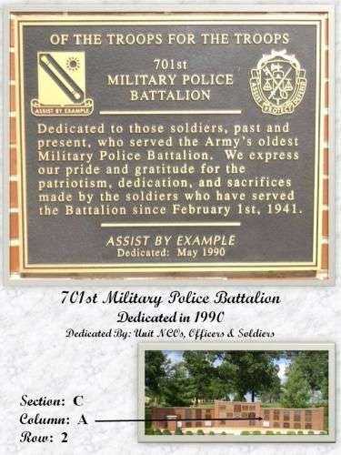 701ST MILITARY POLICE BATTALION MEMORIAL PLAQUE
