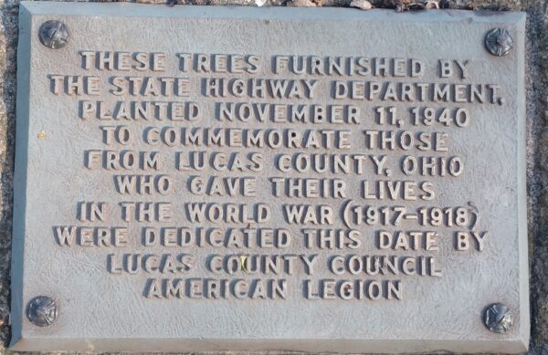 LUCAS COUNTY WORLD WAR MEMORIAL TREES PLAQUE