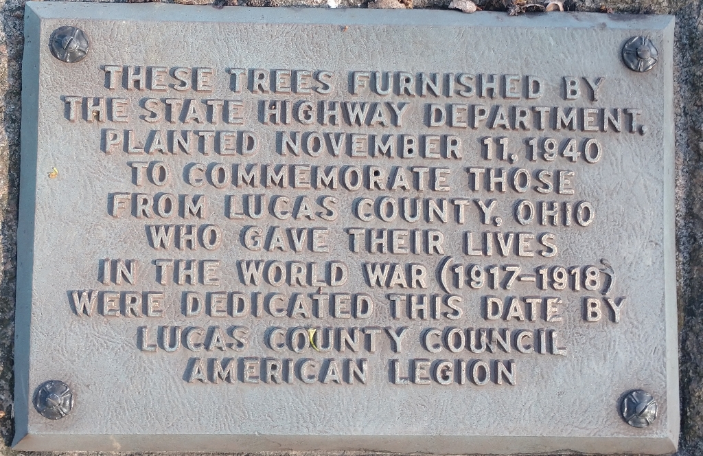 LUCAS COUNTY WORLD WAR MEMORIAL TREES PLAQUE