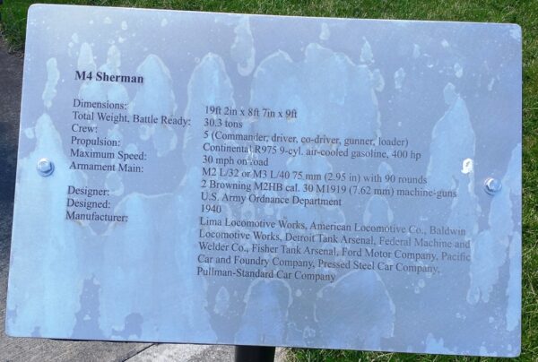 M4 SHERMAN MEMORIAL TANK PLAQUE