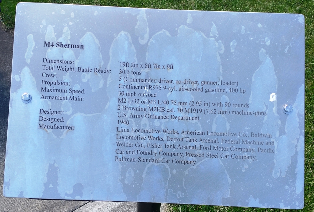 M4 SHERMAN MEMORIAL TANK PLAQUE