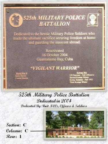 525TH MILITARY POLICE BATTALION MEMORIAL PLAQUE