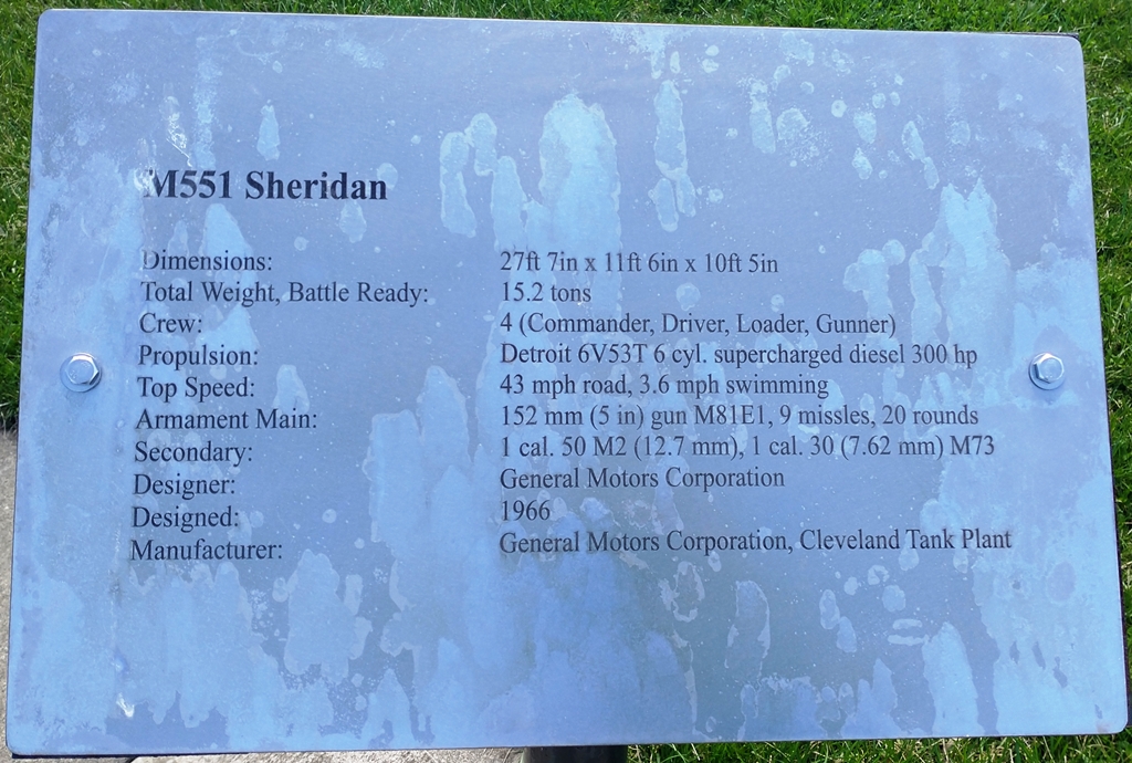 M551 SHERIDAN MEMORIAL TANK PLAQUE