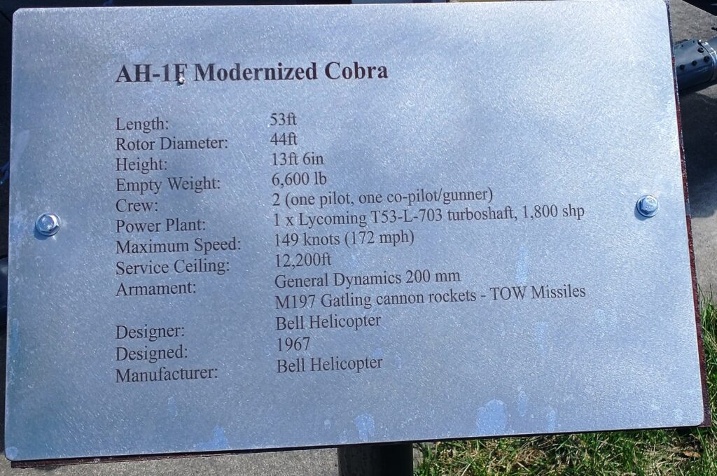 AH-1P MODERNIZED COBRA MEMORIAL PLAQUE