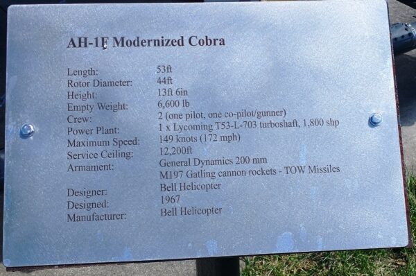 AH-1P MODERNIZED COBRA MEMORIAL PLAQUE