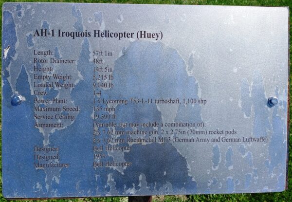 AH-1 IROQUOIS HELICOPTER (HUEY) MEMORIAL PLAQUE PORT CLINTON