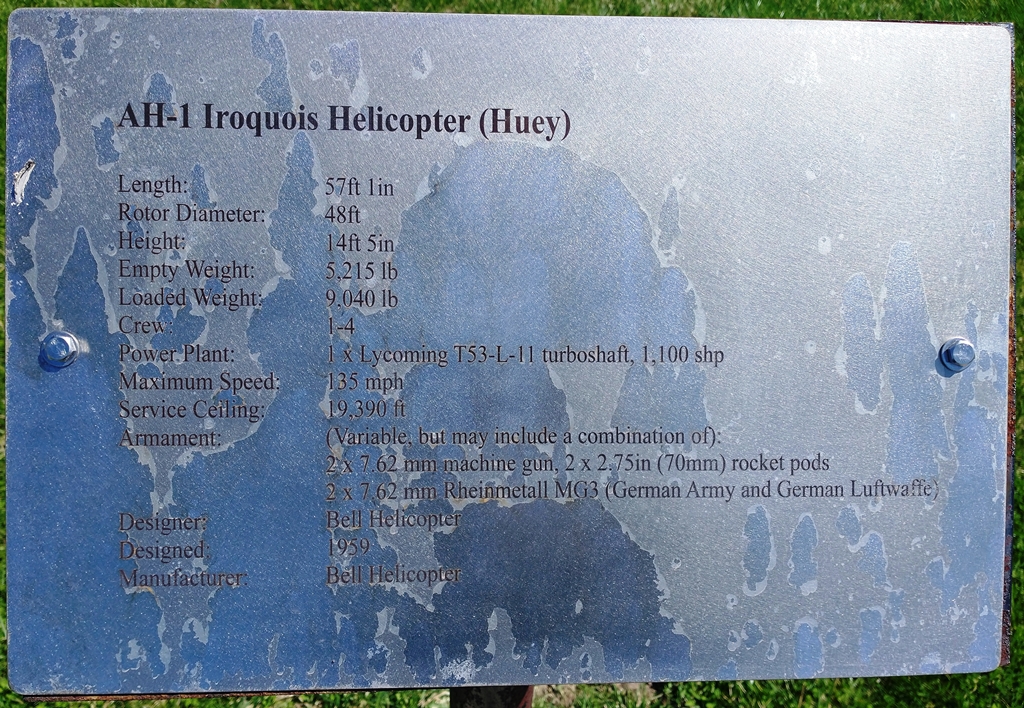 AH-1 IROQUOIS HELICOPTER (HUEY) MEMORIAL PLAQUE PORT CLINTON