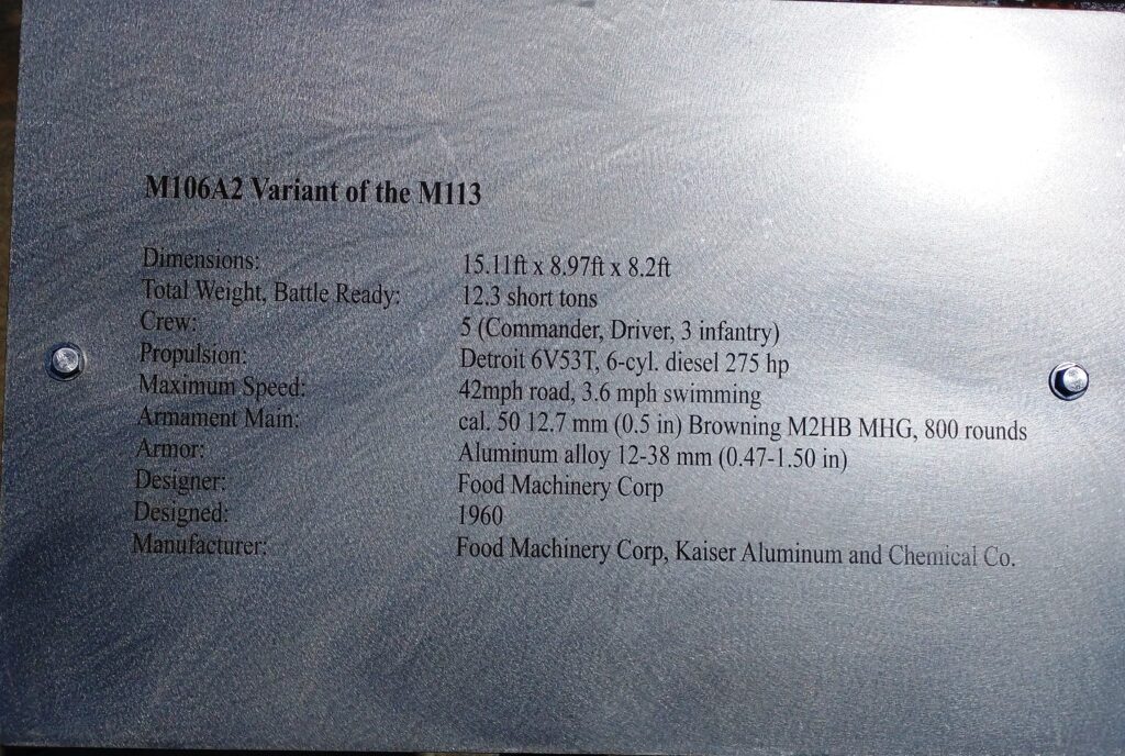 M106A2 VARIAND OF THE M113 MEMORIAL PLAQUE