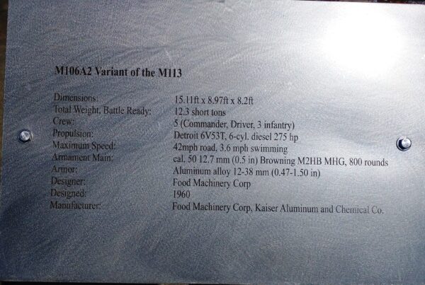 M106A2 VARIAND OF THE M113 MEMORIAL PLAQUE