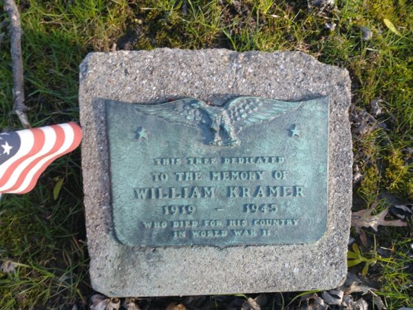 WILLIAM KRAMER WAR MEMORIAL TREE PLAQUE