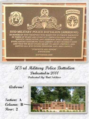 503D MILITARY POLICE BATTALION AIRBORNE MEMORIAL PLAQUE