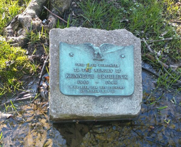 KENNETH BRODBECK WAR MEMORIAL TREE PLAQUE