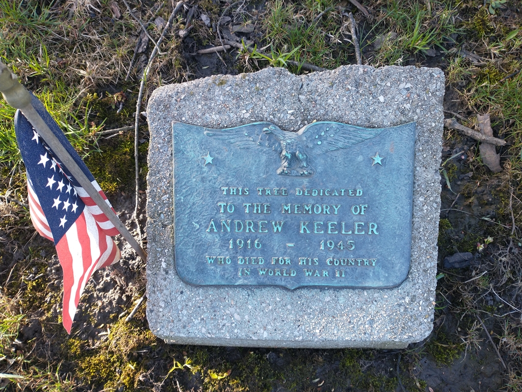ANDREW KEELER WAR MEMORIAL TREE PLAQUE
