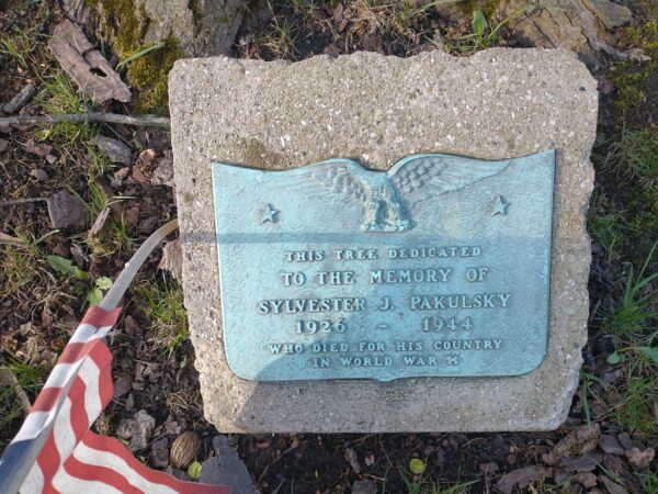 SYLVESTER J. PAKULSKY WAR MEMORIAL TREE PLAQUE