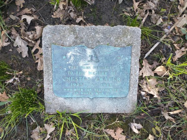 CHESTER ZWAYER WAR MEMORIAL TREE PLAQUE