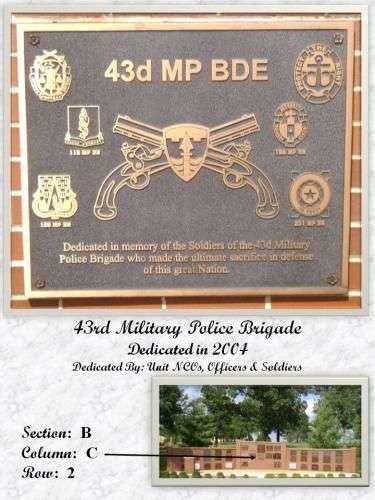 43RD MILITARY POLICE BRIGADE MEMORIAL PLAQUE