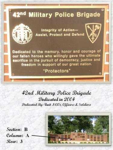 42ND MILITARY POLICE BRIGADE MEMORIAL PLAQUE