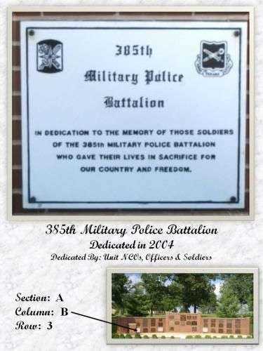 385TH MILITARY POLICE BATTALION MEMORIAL PLAQUE