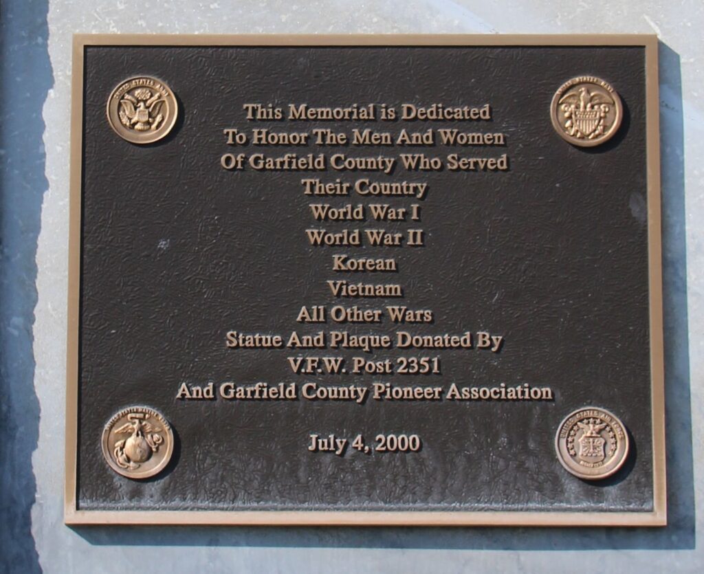 GARFIELD COUNTY WAR VETERANS MEMORIAL PLAQUE