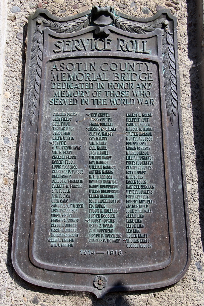 ASOTIN COUNTY MEMORIAL BRIDGE PLAQUE A